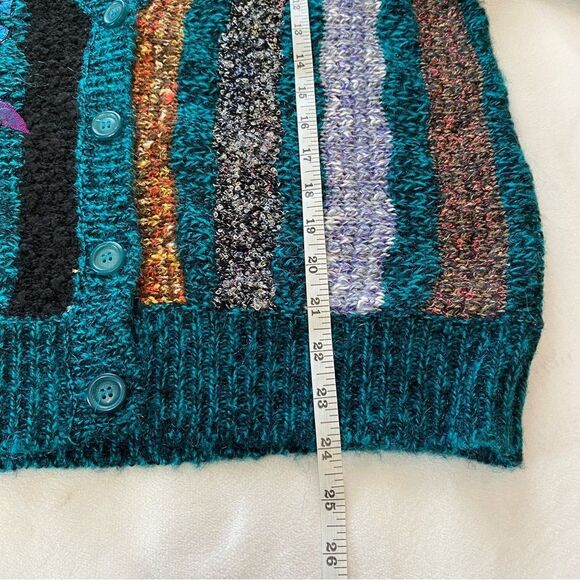 Unique Vintage Jaclyn Smith Embroidered Patchwork Teal Sweater Size Large - Picture 11 of 12